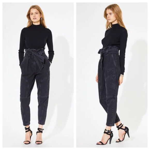 IRO Paris Womens Black Denim Harry Belted High Waist Trouser Jeans Size 36